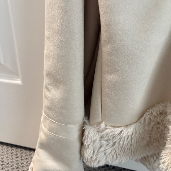 L GUESS Faux Suede Fur Lining ZIP JACKET HOODIE OFF WHITE CREAM soft warm winter - Picture 9 of 16